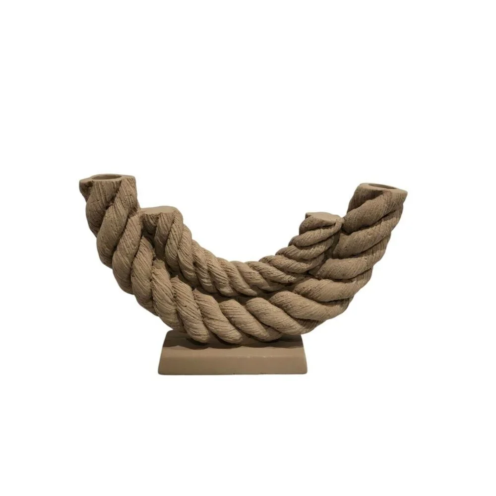 New Pottery Brown Ship Rope Nautical Sailor Candlesticks Candle Holder Decor